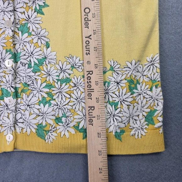 Talbots Cardigan Sweater Womens M Yellow Daisy Floral Button Front 3/4 Sleeve - Picture 10 of 12
